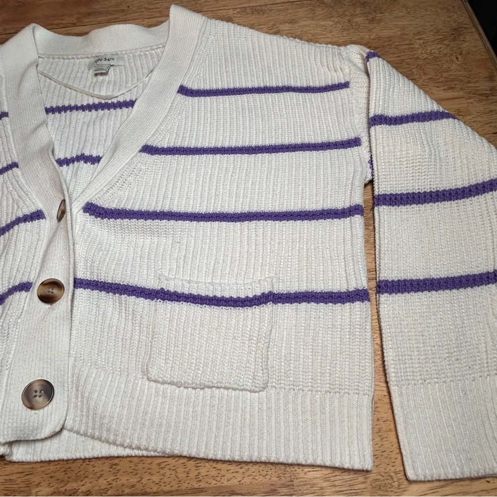On‎ 34th Cardigan Women Large Striped Preppy Cropped Knit Button Down - Picture 5 of 10